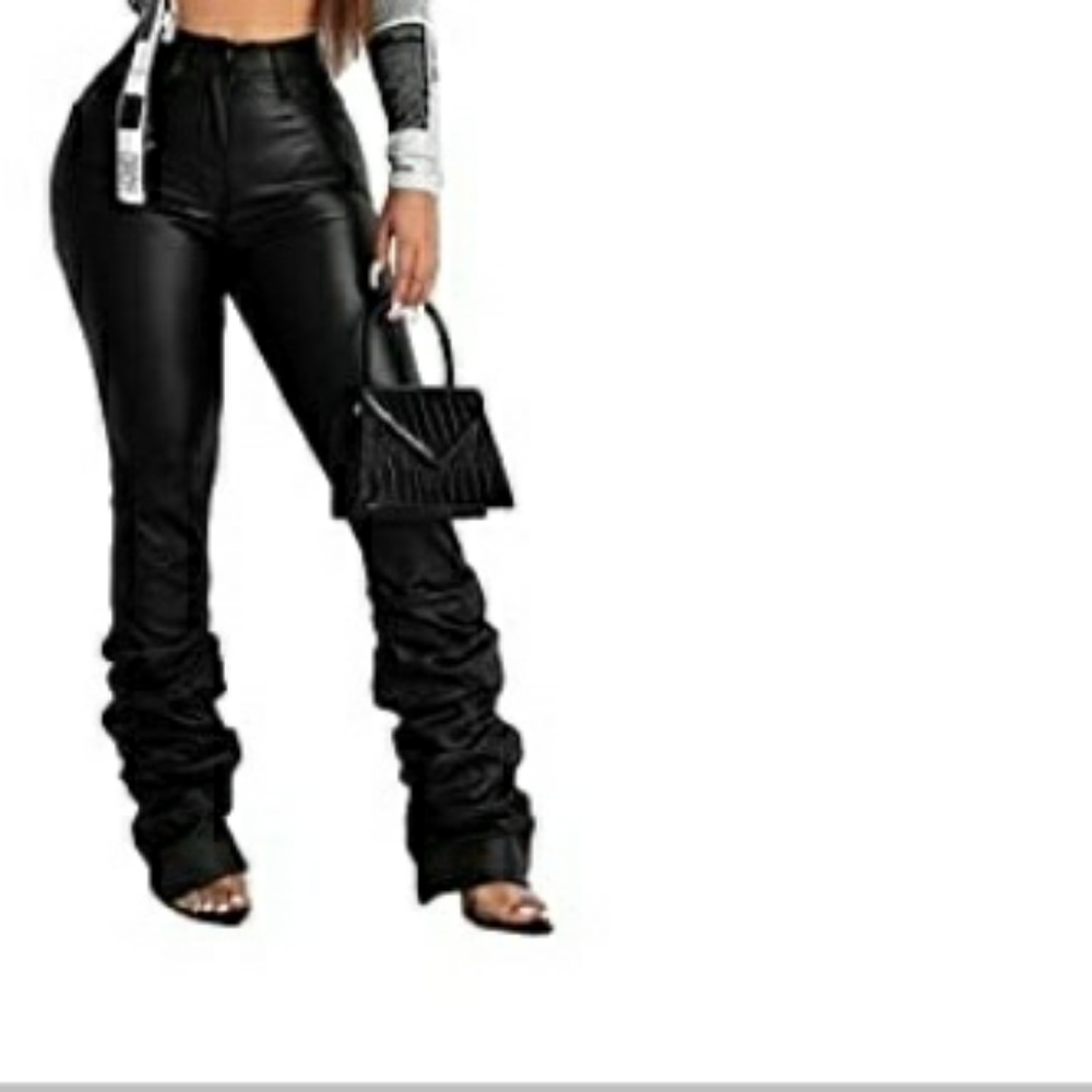 Faux leather stacked pants